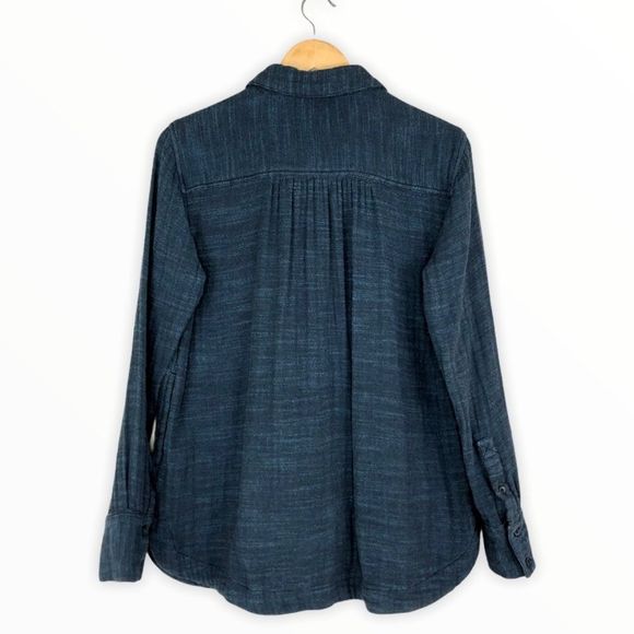 Free People Navy Plaid Flannel Button Down Long Sleeve Shirt Top size XS - Picture 8 of 13